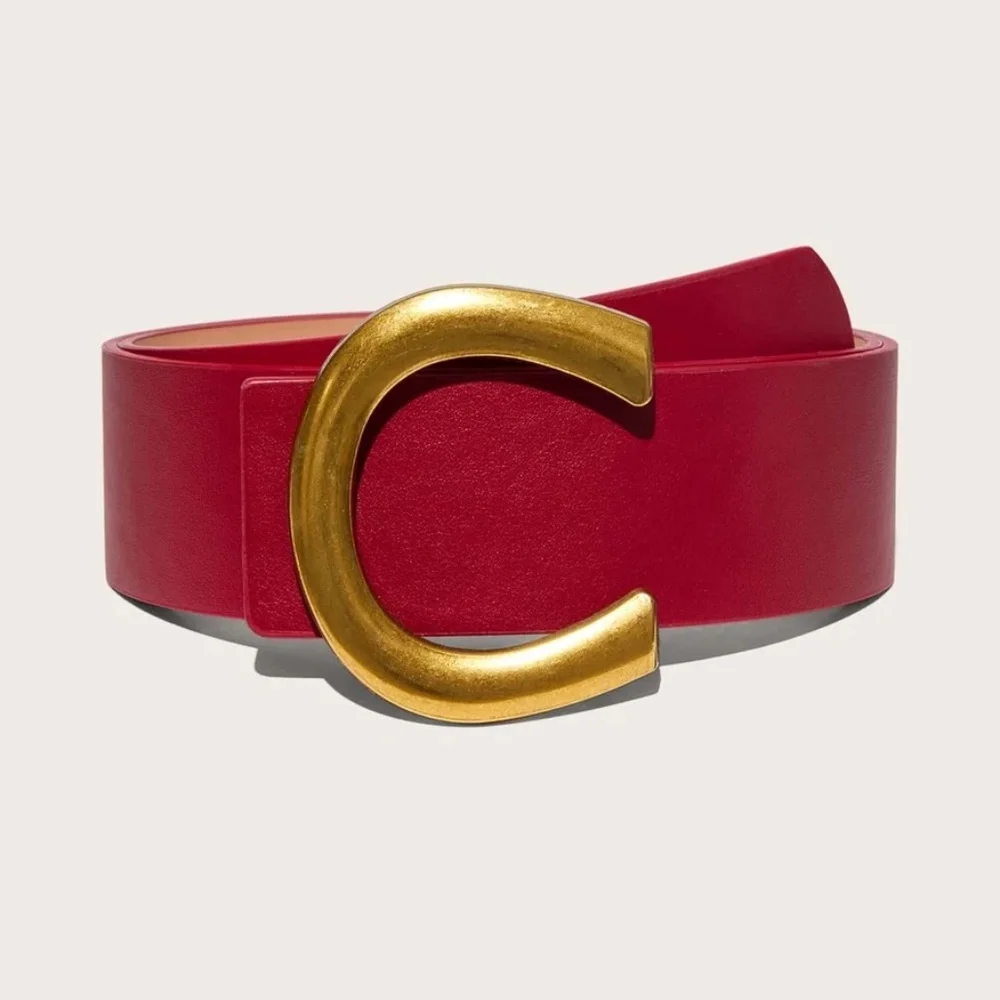 Vegan Leather Wide belt dress gold Tone Minimalist - Picture 2 of 16